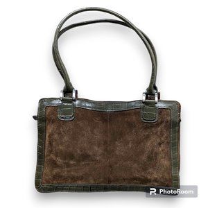 Jaclyn Smith Purse Handbag Olive Green Embossed Leather Suede Inner Pockets Zip
